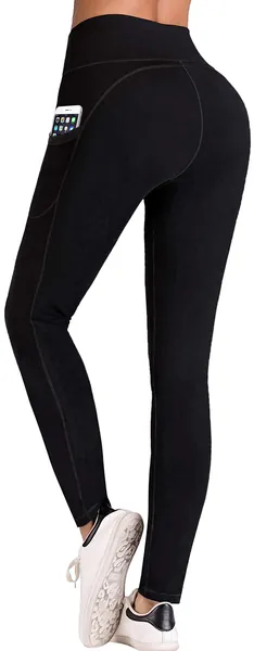 IUGA High Waist Yoga Pants with Pockets, Tummy Control, Workout Pants for Women 4 Way Stretch Yoga Leggings with Pockets - Medium Black I840