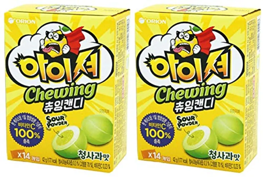 Orion Iciou Super Sour Chewing Soft Candy Green Apple Flavor (2 Pack 84g) - 