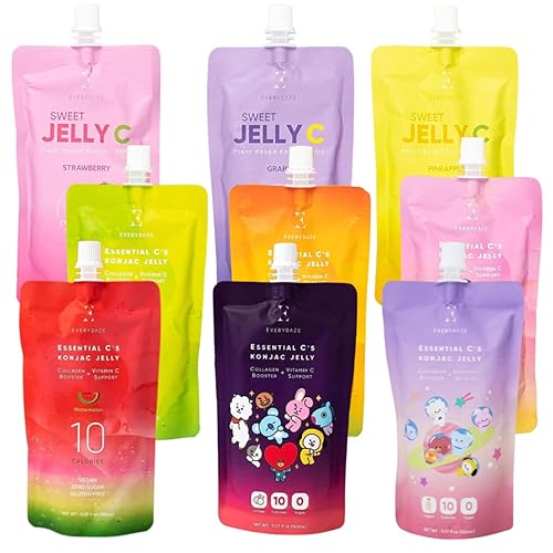 EVERYDAZE Konjac Jelly Getränk 9 x 150g Probeset | Kalorienarmes, Zuckerfreies Fruchtgelee | Ideal für Diabetiker & Gesundheitsbewusste | Fruchtgeschmack | Sättigend & Lecker
