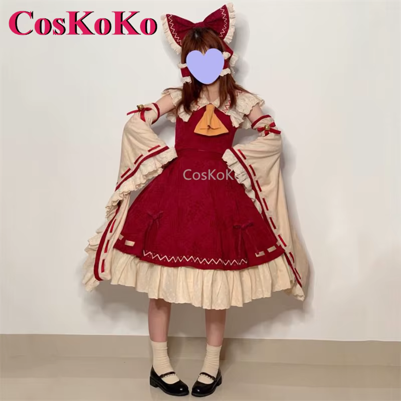 CosKoKo Hakurei Reimu Cosplay Anime Game Touhou Project Costume Gorgeous Elegant Sweet Dress Activity Party Role Play Clothing