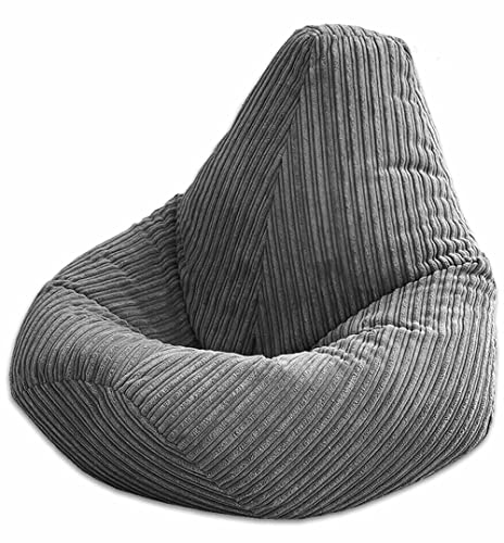 Jumbo Cord Beanbag Chair, Large Bean Bags in Plush High back Beanbags, Lounger, Recliner Highback (Grey) - Grey