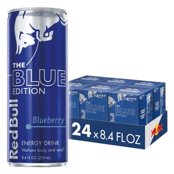Red Bull Blue Edition, Blueberry Energy Drink, 8.4 Fl Oz Cans (6 Packs of 4, Total 24 Cans)