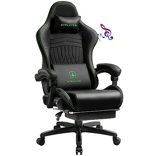 GTPLAYER Chair Computer Gaming Chair (Leather, Green) - Green