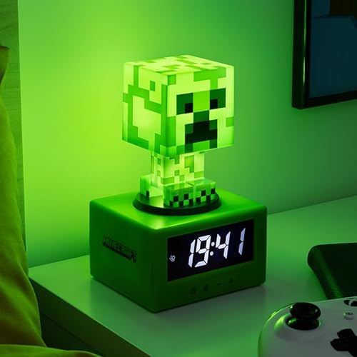 Paladone Minecraft Offical Licensed Creeper Icon Alarm Clock Features Minecraft Music and Night Light for Kids and Tweens, Gaming Room Accessory - Minecraft Gamer Enthusiast Novelty Gift