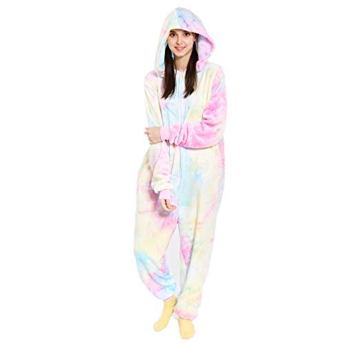 COSUSKET Snug Fit Flannel Onesie Pajamas for Women Tie Dye Costume - Multi-pink - Large