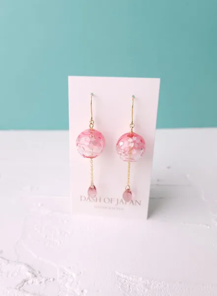 Japanese Wind Chime Earrings, Furin Drop Earrings, Resin Earrings, Sakura  Cherry Blossom Clear Pink Earrings,