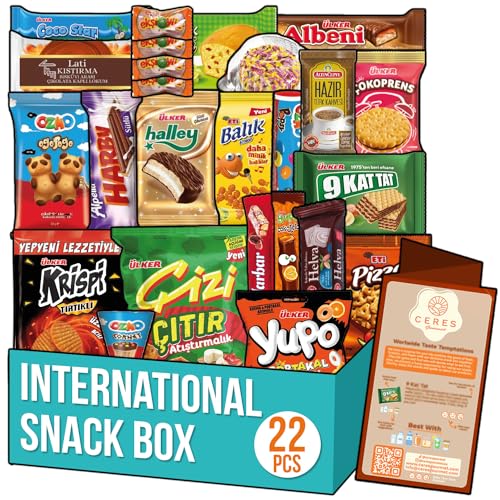 International Exotic Snack Box Variety Pack, 22 Count Premium Foreign Rare Snack Food Gifts with Suprise Item for Fun, Mystery Box of Snacks, European Snacks for Adults and Kids - Midi