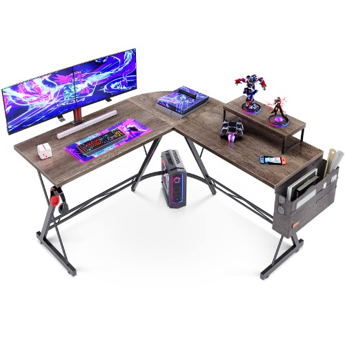 Casaottima L Shaped Gaming Desk, Home Office Desk with Round Corner, Computer Desk with Large Monitor Stand Desk Workstation