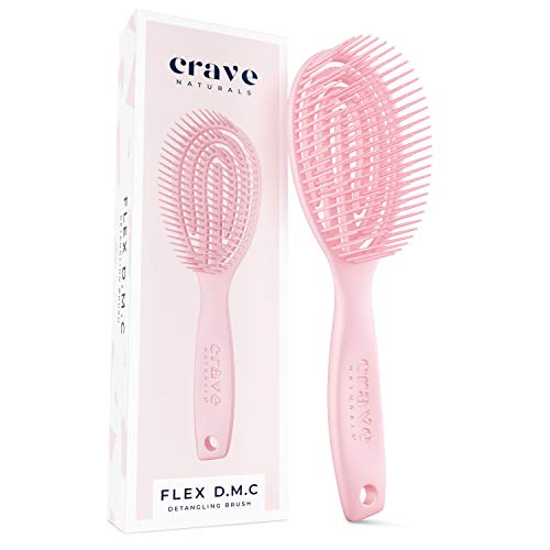 Crave Naturals FLEX DMC Detangling Brush for Natural Textured Hair - Flexible Hair Brush Detangler for Curly, Frizzy, Thick Hair - ROUND
