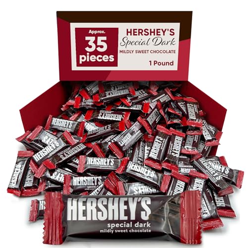 Hershys Special Dark Mildly Sweet Chocolate - Bulk Candy 1 Pounds Approx 35 Dark Chocolate Bar Valentine's Day Dark Chocolate - Holiday Candy Individually Wrapped Snacks Sizes - Valentine's Day Chocolate Ideal For Gift Baskets Box of Chocolates - 1 Pound