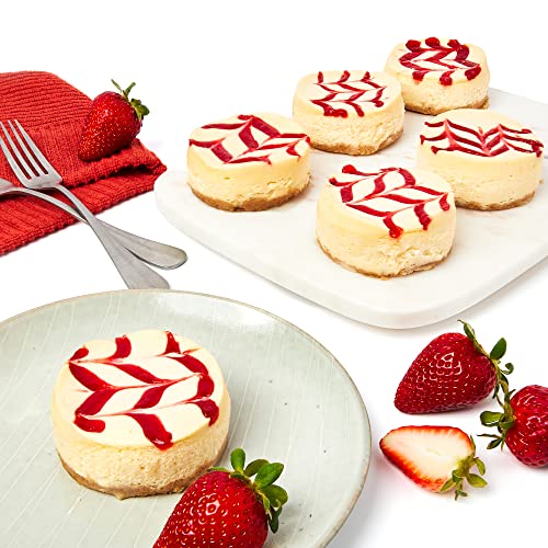 David's Cookies Strawberry Swirl Mini Cheesecakes - Fresh Baked, Soft, And Delicious Gift Idea - Great For Sharing At Parties, Events, Or With Family And Friends (6pcs) - Mini Strawberry Swirl - 1.69 Pound (Pack of 1)