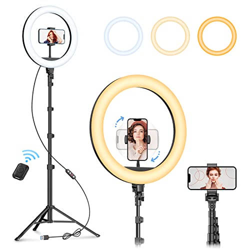 Weilisi 12" Selfie Ring Light with 63" Tripod Stand, Dimmable LED Ring Light with Phone Holder and Wireless Remote, [2-in-1] Ring Light & Selfie Stick for Photography/Makeup/Live Stream/YouTube - 12'' LIGHT