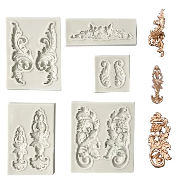Juland 5 PCS Silicone Fondant Cake Mold Baroque Style Curlicues Scroll Mold for Sugarcraft, Cake Border Decoration, Cupcake Topper, Jewelry, Polymer Clay, Crafting Projects – Gray S Size