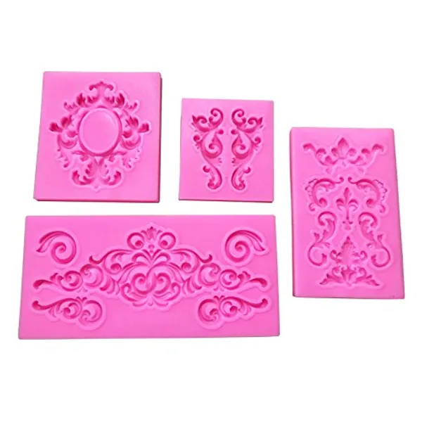 Joinor 4pcs Baroque Style Curlicues Scroll Lace Fondant Silicone Mold For Cake Border Decorations, Cupcake Topper, Jewelry, Polymer Clay