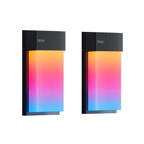 Govee Outdoor Wall Lights RGBIC, 1500LM Smart LED Wall Light with 45 Scene Modes, IP65 Waterproof for Outside Light, DIY Lighting Effects, Works with Alexa, Google Assistant and Matter, 2 Packs - 2 Packs