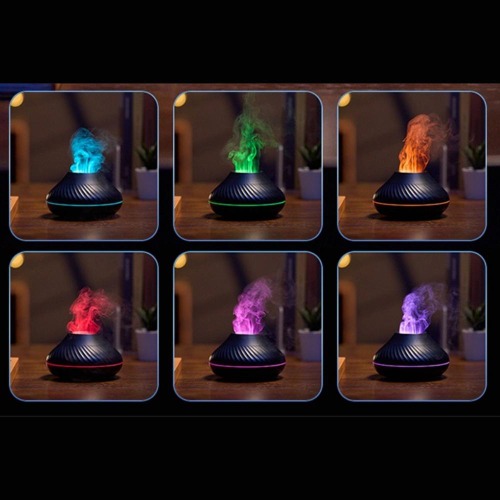 1 stk vulkansk aroma diffuser æterisk olie lampe 130ml USB bærbar luftfugter med 6 farver flamme natlys