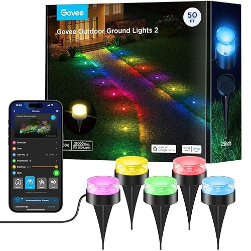 Govee Ground Outdoor Lights 15m, IP67 Pathway Lights, RGBIC with Warm White, App Control Walkway Lights with 63 Scene Modes, Sync with Music