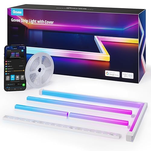 Govee RGBIC LED Strip Lights 5M with Covers, Smart LED Lights Work with Alexa and Google Assistant, LED Diffuser with Strip for Bedroom, Skirting Lines, Cabinet
