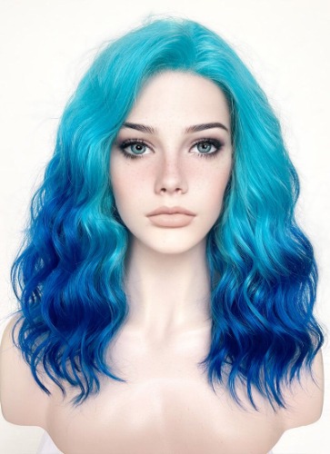 Two Tone Blue Wavy Lace Front Synthetic Wig LF5153 | Two Tone Blue