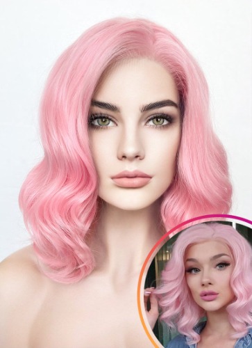 Pastel Pink Wavy Lace Front Synthetic Wig LF308 | Pastel Pink