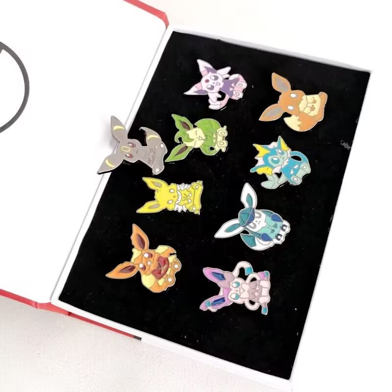 Pocket Monster Eevee Badges Family Badge Set of 9 Including Original Form and 8 Evolutionary Forms with Box (A)