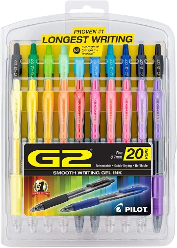 PILOT Pen 16696 G2 Premium Gel Ink Pens, Fine Point, Assorted Colors, 20 Count - 20 Count (Pack of 1) Multicolor Gel Ink Pens