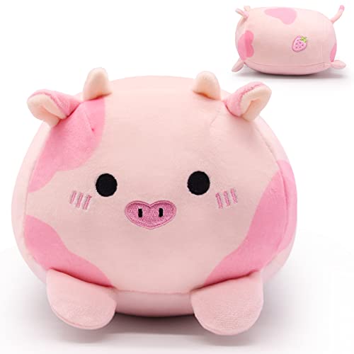 Strawberry Cow Plush Pillow Cow Stuffed Animals, Cute Strawberry Cow Plushie Kawaii Stuffed Cow Plush Pink Cow Pillow Plush Cow Toys for Kids Christmas Birthday Valentine's Day Gifts Home Decorations - Strawberry Cow - 7IN