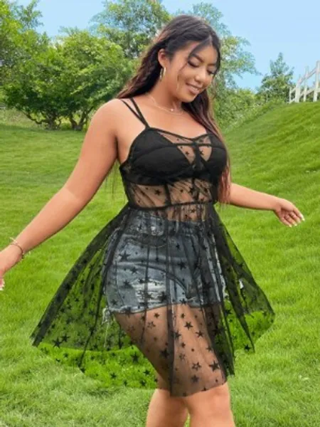Sheer Star Mesh Cami Dress