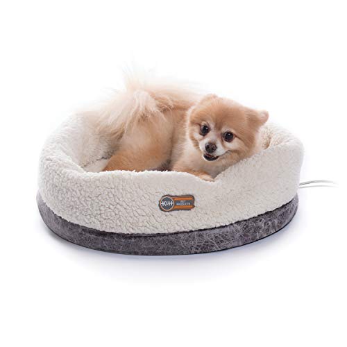 K&H PET PRODUCTS Heated Thermo-Snuggle Cup Bomber Indoor Heated Cat Bed, Heated Pet Bed for Indoor Cats and Small Dogs, Thermal Warming Large Cat Bed, Round Kitty Heating Bed, Gray 14x18in - Gray - Cup Bomber