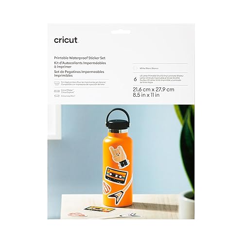 Cricut Waterproof Sticker Paper - US Letter Size (8.5in x 11in), Sticker Paper for Printer, Compatible with Cricut Maker, Explore 3, & Cricut Joy Xtra, White (6 Ct) - White