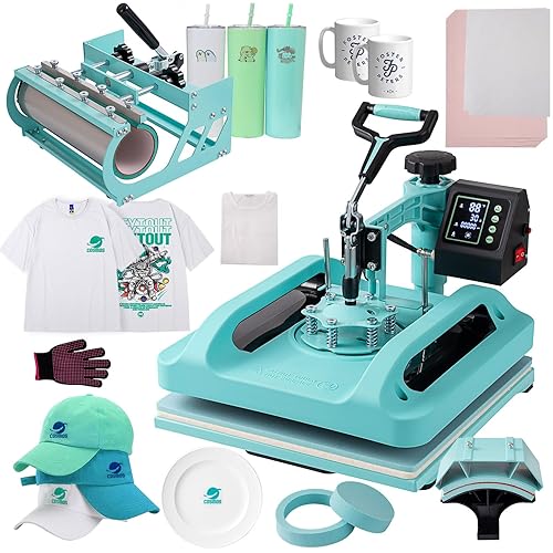 SmarketBuy 5 in 1 Heat Press,15x15 Inch Heat Press Machine with 30 OZ Tumbler Attachment, Professional Sublimation Machine for T-Shirts, Hats, Tumblers Glass Cans and Plates