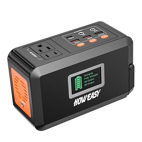 HOWEASY 120W Portable Power Station, 88Wh Solar Generator, Lithium Battery Power with 2 110V AC (Peak 150W) Socket/ 2 DC Ports/3 USB QC3.0/LED Light for Outdoor Camping Trip Hunting Emergency - Orange and Black