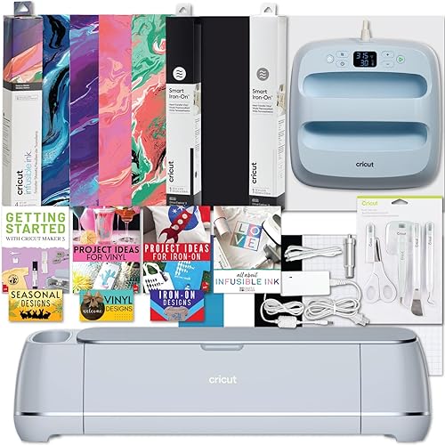 Cricut Maker 3 and Easy Press 3 Machine Combo Bundle DIY Cutting Machine with Easy Press Heat Press Machine (9 in x 9 in) Ideal for Custom T-Shirts, Totes, Bags, Pillows DIY Projects Sublimation - Cricut Maker 3 Easy Press Ink & Iron On Bundle