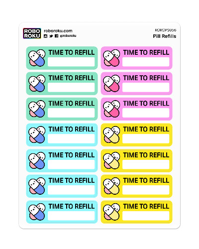 Time to Refill Pills Trackers - Planner Stickers - Cutie