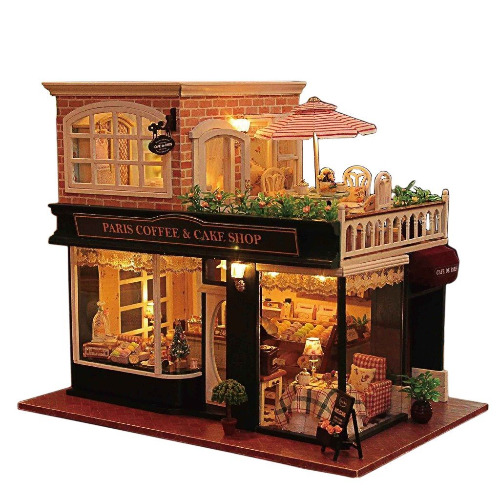Flever Dollhouse Miniature DIY Music House Kit Manual Creative with Furniture for Romantic Artwork Gift (Travel in Paris Cafe) - Travel in Paris Cafe