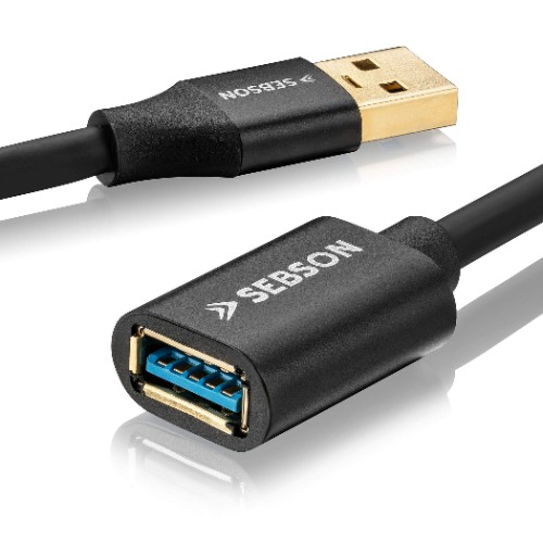 SEBSON USB-förlängning 5 m – en kontakt till A-uttag – USB 3.0 datakabel 5 Gbit/s dataöverföring, anslutningskabel PC, bärbar dator, skrivare, hårddiskar UVM. - 5m