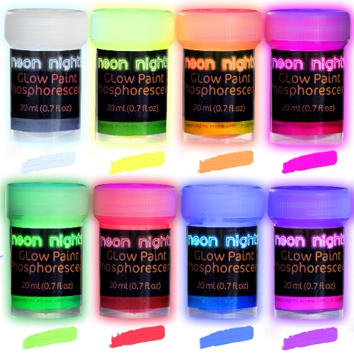 neon nights Glow-in-The-Dark Paint - Multi-Surface Acrylic Paints for Outdoor and Indoor Use on Canvas & Walls - Gifts for Artists - Phosphorescent - Stocking Stuffers for Boys and Girls - Glow-in-the-Dark Paint