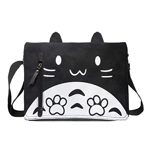 JOCHUI Canvas Anime Messenger Bag Girls Shoulder Bag Cute Satchel School Bag - Black
