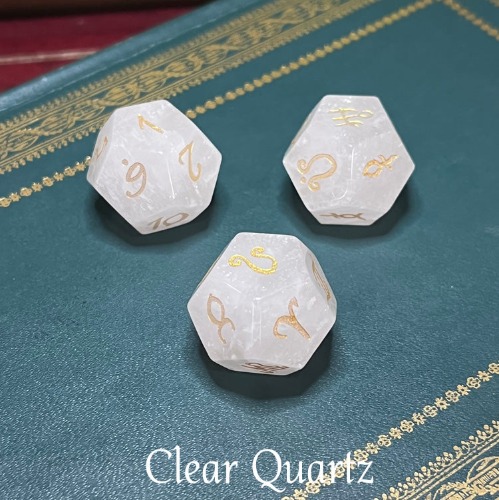 Gemstone Astrology Dice (Set of 3, 12-sided divination dice) | Clear Quartz