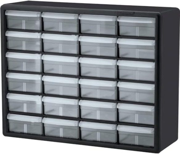 Akro-Mils 10124, 24 Drawer Plastic Parts Storage Hardware and Craft Cabinet, 20-Inch W x 6-Inch D x 16-Inch H, Black - Black - 24 Drawer - Cabinet