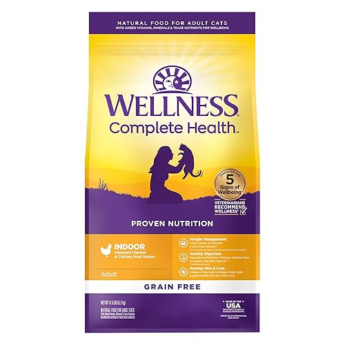 Wellness Natural Pet Food Complete Health Grain-Free Indoor Deboned Chicken Recipe Dry Cat Food, 11.5 Pound Bag - Chicken - Indoor - 11.5 Pound (Pack of 1)