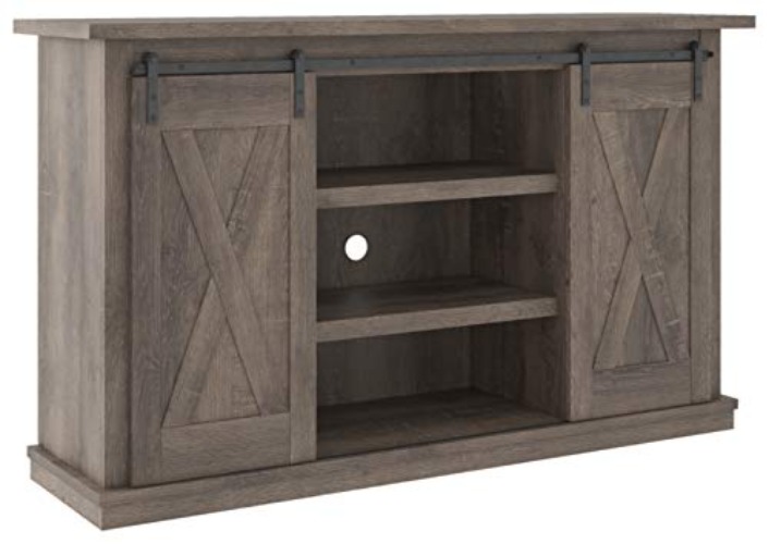 Signature Design by Ashley Arlenbry Farmhouse TV Stand, Fits TVs up to 52" with Sliding Barn Doors, Weathered Oak Gray - Grey - TV Stand