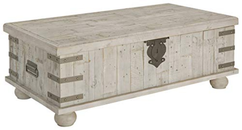 Signature Design by Ashley Carynhurst Lift Top Rustic Farmhouse Cocktail Table, Antique Off White - Cocktail Table - Whitewash