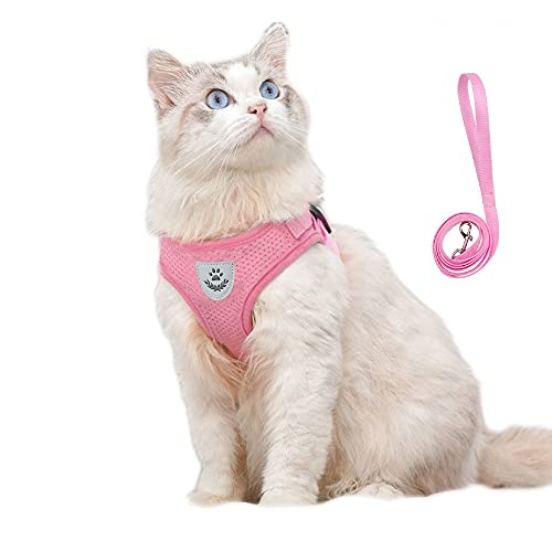 Soft Mesh Cat Harness and Lead for Walking - Pink