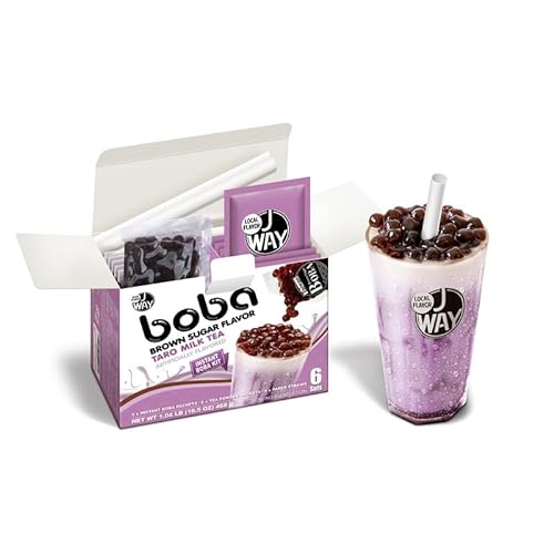 J WAY Instant Boba Bubble Pearl (Taro Milk Tea with Brown Sugar Boba, 6 Servings) - Taro Milk Tea with Brown Sugar Boba - 6 Count (Pack of 1)