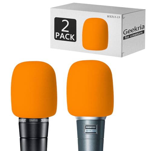 Geekria for Creators Foam Windscreen Compatible with Shure MV7, SM58LC, BETA 57A, BETA 58A, PGA48-QTR, PGA58-XLR Microphone Antipop Foam Cover, Mic Wind Cover, Sponge Foam Filter (Orange / 2 Pack)