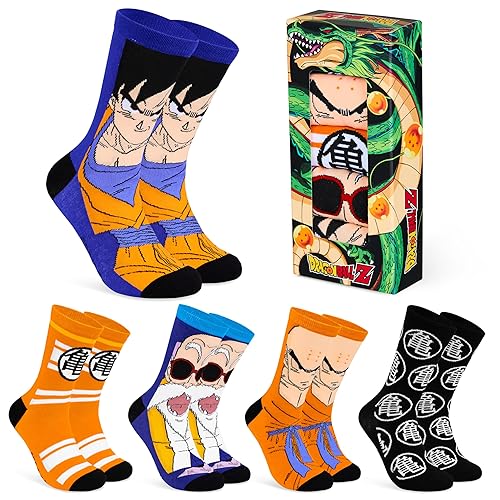 Dragon Ball Z Mens Socks Pack of 5 Crew Socks for Men Teenagers Soft Breathable Work Sports Casual Size 7-12 Anime Gifts