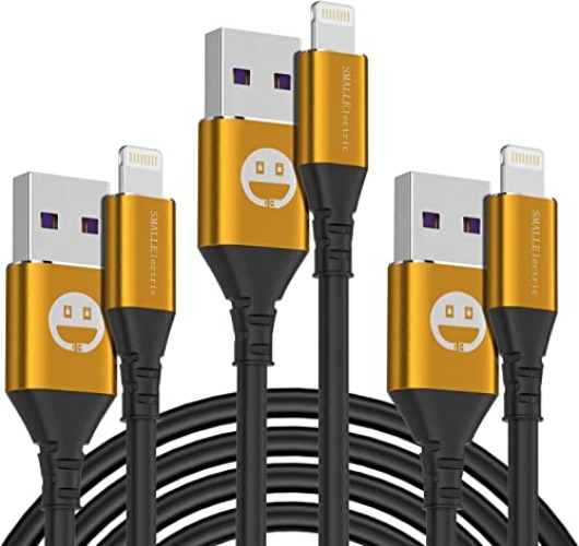 iPhone Charger 10 ft, Lightning Cable 3Pack, SMALLElectric iPhone Cable 10ft Sync Extra Long USB Charger Cord for iPhone X XS Max XR / 8 Plus / 7 Plus / 6 / 6s Plus / 5s / 5c / iPad Mini Air/Black - 10 Feet - Gold