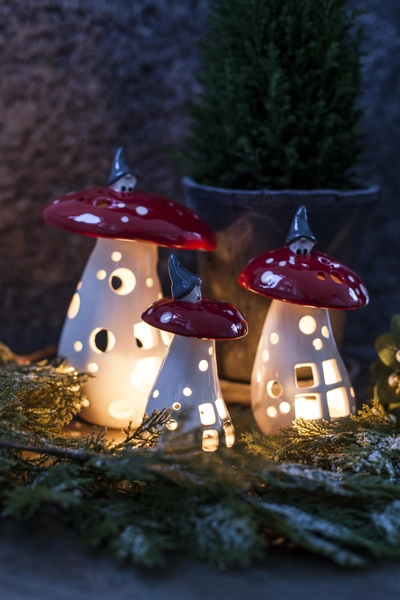 Toadstool Lantern with Gnome. Available in three sizes.