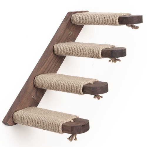 FUKUMARU Cat Climbing Shelf Wall Mounted, Four Step Cat Stairway with Jute Scratching for Cats Perch Platform Supplies (Walnut- Left to Right) - Walnut- Left to Right